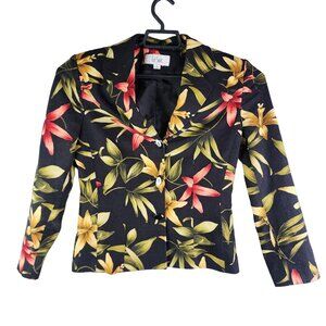Womens Le Suit Floral Tropical Patterned Blazer Jacket Linen & Rayon Blend 8